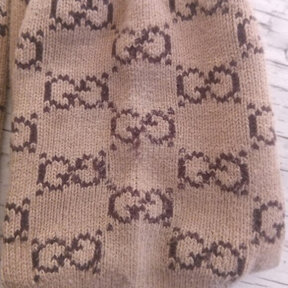 GUCCI | Web Stripe Camel Brown GG Logo Jacquard Knit Calf Socks Unisex Pre-Owned - Picture 11 of 12